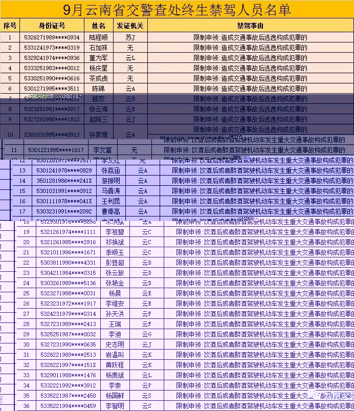 云南省38人終生禁駕名單，大多數(shù)是交通事故后逃逸！