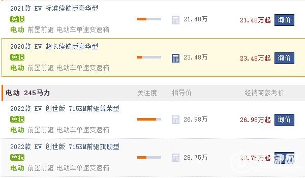 比亞迪漢EV純電動2022款最低報價 比亞迪漢EV純電動售價