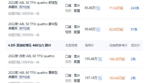 奧迪a8多少錢(qián)2022款落地價(jià) 奧迪a8 2022款落地價(jià)92.56萬(wàn)元